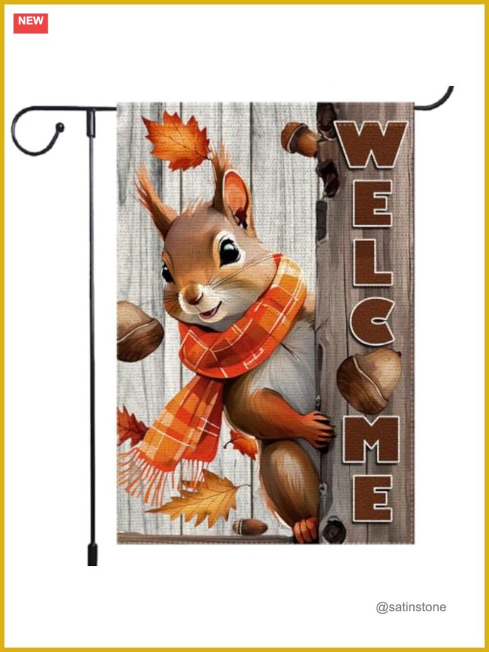 Double-Sided Burlap Fall Garden Flag 12x18 Squirrel Thanksgiving